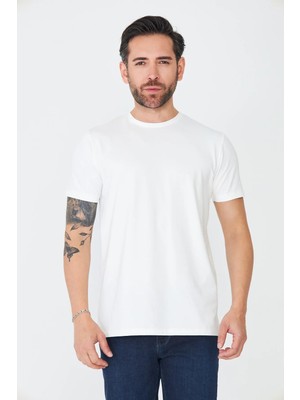 White Stone Beyaz Bisiklet Yaka Basic T-Shirt