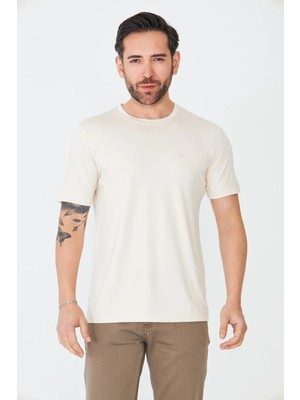 White Stone Bej Sıfır Yaka Basic Erkek Tişört