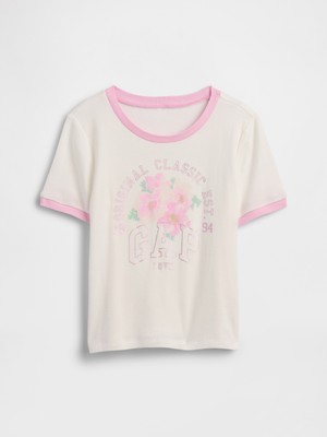 Gap Kız Çocuk Beyaz Ringer Grafik Baskılı T-Shirt