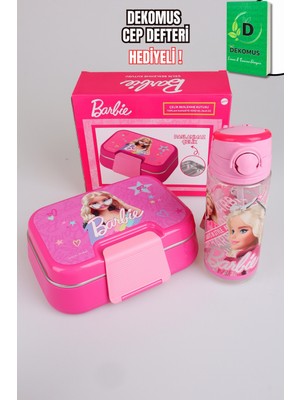 x Dekomus Lisanslı Barbie Extra Glam Collection 2 Katlı Paslanmaz Çelik Yemek Kabı ve 500 ml Matara Seti