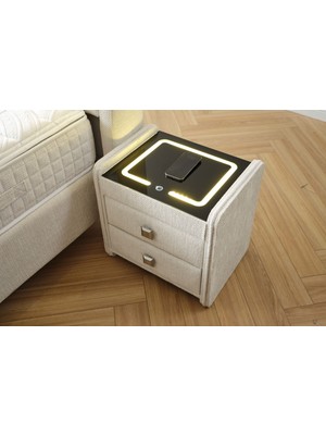 Armis Bohem Tarzda Ahşap Detaylı Iki Çekmeceli Akıllı Komodin