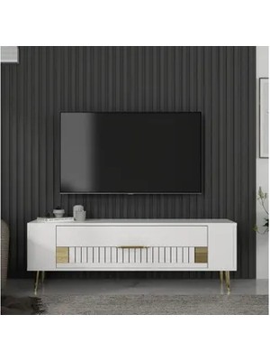 Vivense Retrolp Tv Sehpası, 4ct, Beyaz Altın