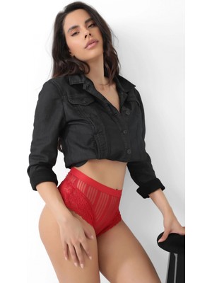 Pileli Store Kırmızı Kadın Çizgili Külot VERONICA-K1009