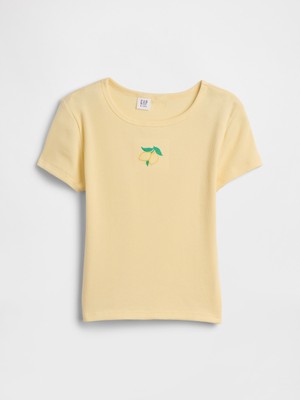 Gap Kız Çocuk Sarı Kids Ribbed Bisiklet Yaka T-Shirt