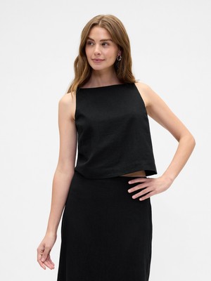 Gap Kadın Siyah Keten Karışımı Apron Bluz