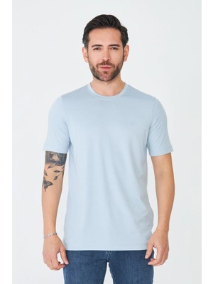 White Stone Mavi Sıfır Yaka Basic Erkek Tişört