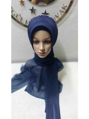 Ergül Hazır Duvak Simli Lacivert Tekli Aksesuarlı Duvak,hazır Duvak,düğün,hazır Şal,hazır Türban,abiye Şal,sünnet,nişan,söz