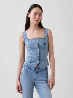 Gap Kadın Mavi Denim Korse Bluz