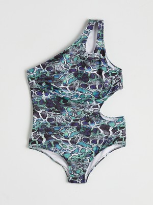 Soulife Tek Omuz Desenli Pencere Detaylı Kadın Mayo