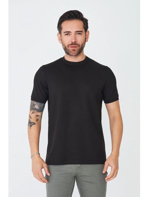 White Stone Siyah Bisiklet Yaka Basic T-Shirt