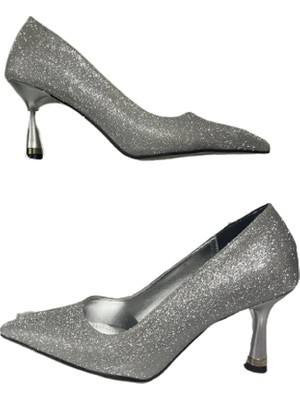 Erbay Shoes Lady Gümüş Kristal Stiletto 7 cm Kadeh Topuklu Düğün Nişan Gece Abiye Ayakkabı