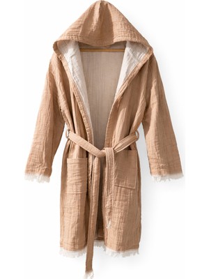 AQUATOLIA Aquatolıa Müslin Efes Kapşonlu Kısa Bornoz -Pamuklu- Kapşonlu - Unisex Bornoz