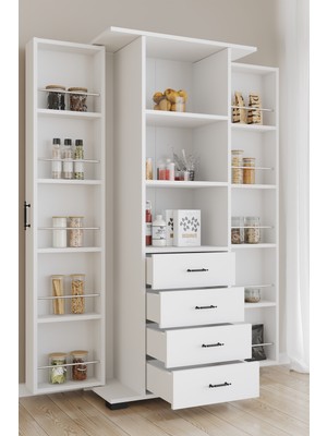 Aeka AE-2204 Avrasya Beyaz Çok Amaçlı 2 Kapaklı Raflı Çekmeceli Kiler Mutfak Dolabı Modern Tasarım 170X138X77,5