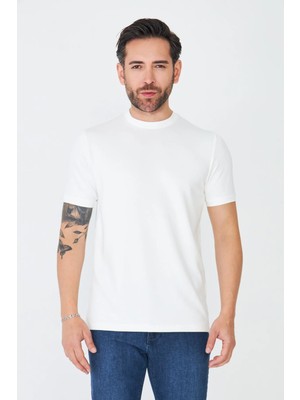 White Stone Beyaz Sıfır Yaka Basic T-Shirt