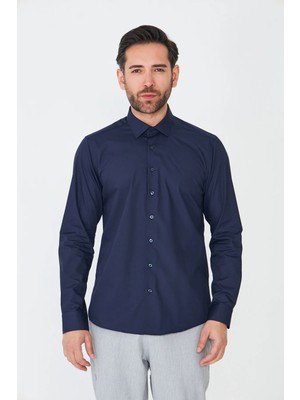 White Stone Lacivert Dynamic Fit Uzun Kollu Erkek Gömlek