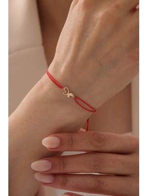 Bayar Gold 14 Ayar Altın Kelebek Kırmızı İpli Bileklik