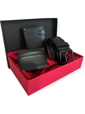 Tisaati Özel Tasarım Lüks Deri Patlı Dikey Premium Serisi Cüzdan Kartlık ve Kemer Seti