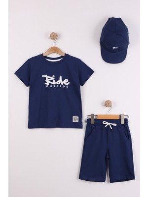 Joy Kids Erkek Çocuk %100 Pamuk Şapkalı Basic Takım (2-6yaş) (Lacivert)