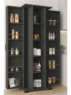 Aeka AE-3022 Nobel Antrasit Çok Amaçlı Mutfak Dolabı 2 Kapaklı Raflı Bölmeli 170CM Kiler Dolabı