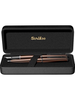 Scrikss x Dekomus Ömür Boyu Garantili Premium Özel Deri Kutulu Metropolis 78MR Dolma Kalem & Tükenmez Kalem 2'lisi Rose