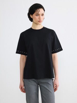 Soulife Bisiklet Yaka Boncuk Işlemeli Kadın Tişört