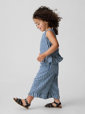 Gap Kız Bebek Mavi Gingham Denim Ruffle-Hem Outfit Set