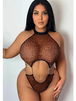 Sbusshop Leopar Büyük Beden Fantezi Gecelik Özel Gece Kostümü Gece Kıyafeti - SB001M-48US57