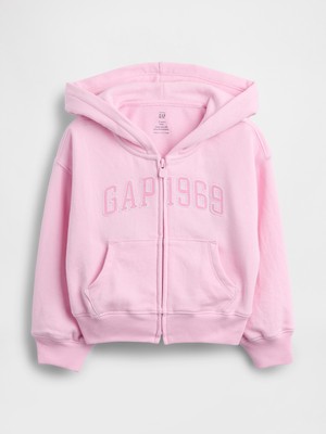 Gap Kız Bebek Pembe Vintagesoft Terry Fransız Havlu Logo Fermuarlı Sweatshirt
