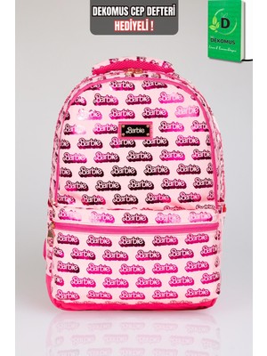 x Dekomus Lisanslı Barbie "ıconic Monogram Collection" Büyük Boy Okul Çantası "dekomus Cep Defteri Hediyeli"