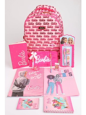x Dekomus Lisanslı Barbie "ıconic Monogram Collection" Büyük Boy Okul ve Tüylü Çantası Kırtasiye Seti