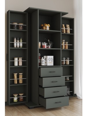 Aeka AE-2204 Avrasya Antrasit Çok Amaçlı 2 Kapaklı Raflı Çekmeceli Kiler Mutfak Dolabı Modern Tasarım 170X138X77,5