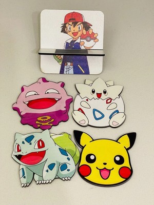 taso8090 Pokemon Ahşap Kesim Bardak Altlığı Seti 4 Parça + Stand Modern Tasarım ile Dayanıklı Kullanım