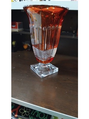 Es Dekor Kristal Vazo H.33 cm Çap 20 cm Oranj