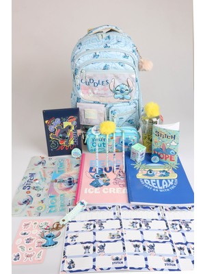 x Dekomus Lisanslı Stitch "urban Aloha Collection" Okul ve Kalem Çantası, Kilitli Hatıra Defteri, A4 Okul Defteri Kırtasiye Seti