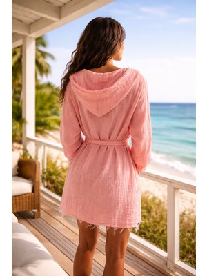 AQUATOLIA Aquatolıa Müslin Efes Kapşonlu Kısa Bornoz -Pamuklu- Kapşonlu - Unisex Bornoz