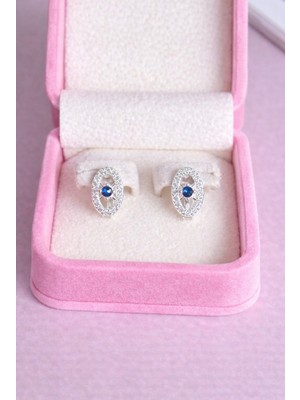 Miraç Gümüş Takı Atölyem 925 Ayar Gümüş Zirkon Taşlı Oval Model Kız Çocuk Küpesi