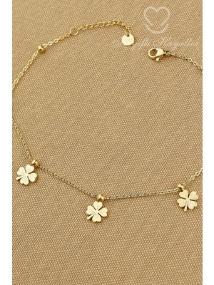 Keyifli Hayaller 316L Çelik Halhal - 4 Yapraklı Yoncalı Zincir 316L Çelik Halhal 24+3cm Kararmaz Solmaz