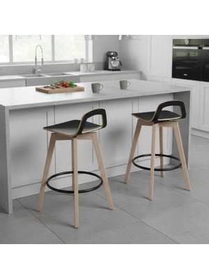 Tunçay Sandalye 2'li Set Berlin Natural Ahşap Counter Bar Sandalyesi Ada Mutfak Sandalyesi Demonte Kolay Kurulum