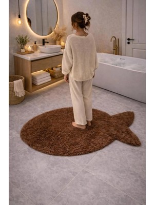 Eyprich Kuzu Peluş Süet Taban Ince Banyo Paspası - Balık Desenli Yumuşak Tüy Dokusu