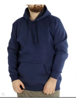 Pileli Store Uzun Kol Kapşonlu Basic Sweatshirt Hoodie - Lacivert
