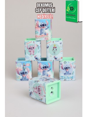x Dekomus Lisanslı Stitch Çift Bıçaklı Metal Kalemtraş Tek Adet"dekomus Cep Defteri Hediyeli"