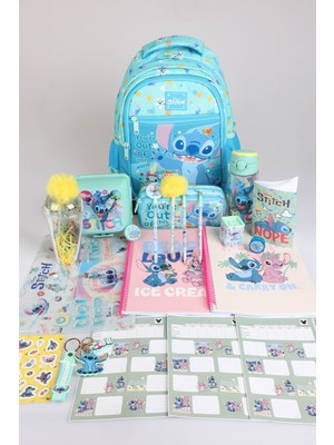 x Dekomus Lisanslı Stitch "galaxy Pop Koleksiyonu" Okul Kırtasiye Seti Okul ve Kalem Çantası, 500 ml Matara ve Beslenme Kabı Seti