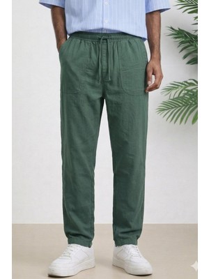 Tarz Cool Lacivert Renk Erkek Yazlık Keten Karışımı Relaxed Pantolon