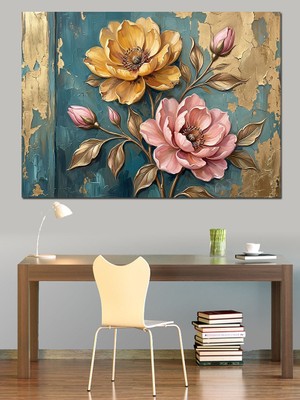 Tablomega Çatlamış Duvarda Pembe Çiçek Kabartması Dekoratif Kanvas - Mdf Ahşap Tablo