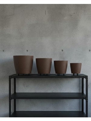 Serac Collection 4’lü 3D Modern Kahverengi Vazo Seti Ayaklı Dekoratif Saksı Takımı - SA002G-6EROC9