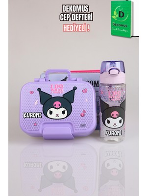 x Dekomus Lisanslı Kuromi Dark Charm Elite Collection Collection 2 Katlı Paslanmaz Çelik Yemek Kabı ve 500 ml Matara Seti