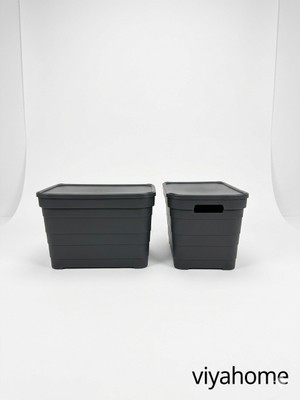 Softchef 16 Litre Kapaklı Çok Amaçlı Saklama Kutusu Organizer - Antrasit / Beyaz