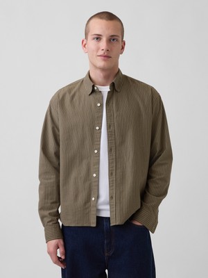 Gap Erkek Haki Relaxed Crop Straight-Hem Oxford Gömlek
