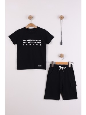 Joy Kids Erkek Çocuk %100 Pamuk Kolye Hediyeli Sırt Baskılı Takım (2-6yaş) (Siyah)