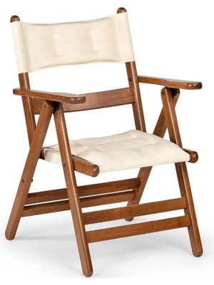 KL BAHÇE MOBİLYA Atina Minderli Katlanır Sandalye - Dış Mekan 2 Kademeli Kolçaklı Ahşap Bahçe, Balkon Sandalyesi